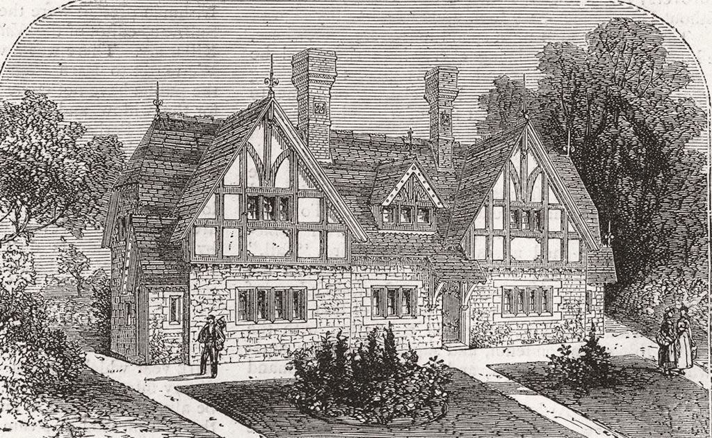 SHROPS. Workers Cottages, Dudmaston Estate, Salop 1872 old antique print