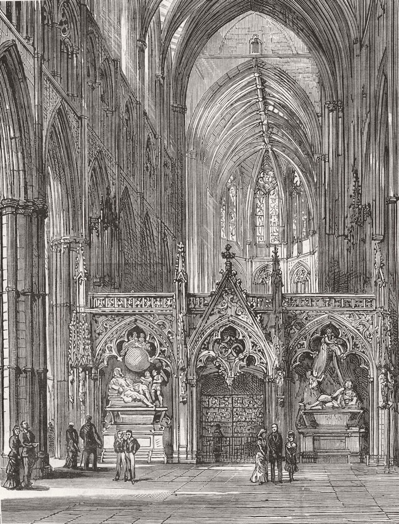 LONDON. Westminster Abbey. Choir screen & inside 1881 old antique print