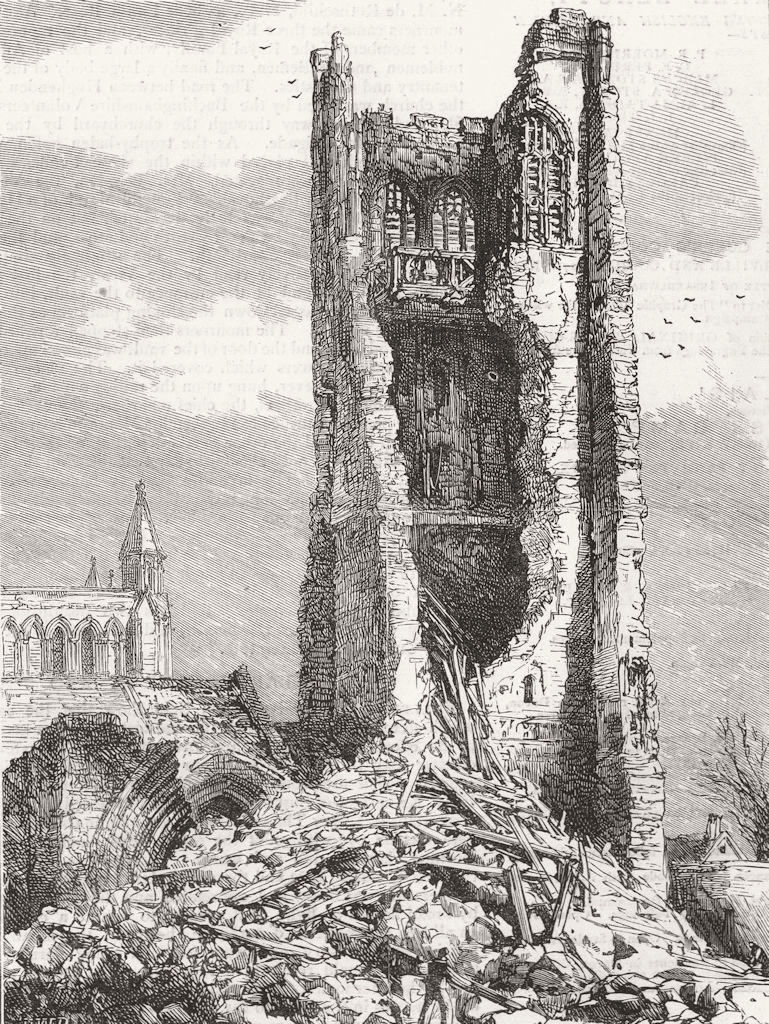 CHESTER. Fall of tower St John's Church, -ruins 1881 old antique print picture