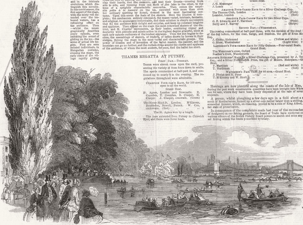LONDON. The Thames regatta 1849 old antique vintage print picture