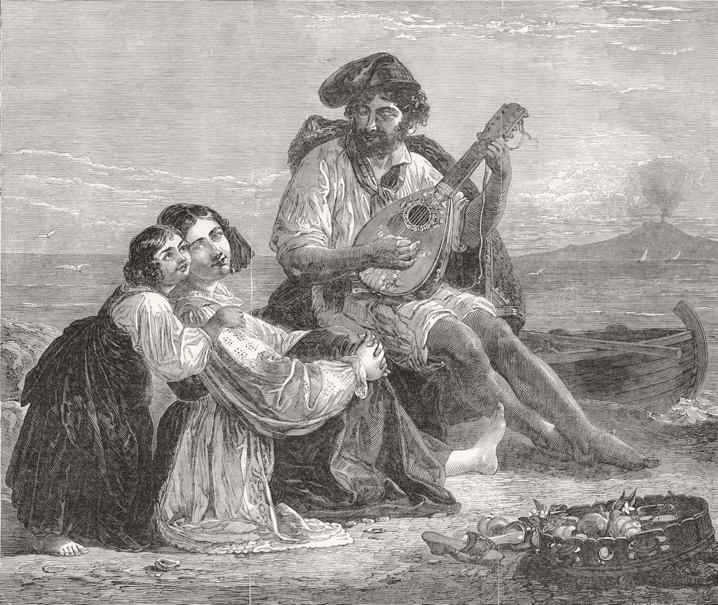 FINE ARTS. Neapolitan fisher family 1850 old antique vintage print picture
