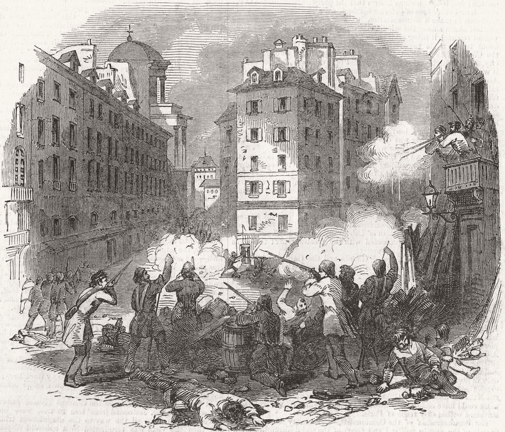 FRANCE. Fight, Place Bodoyer, back of Hotel De Ville 1848 old antique print