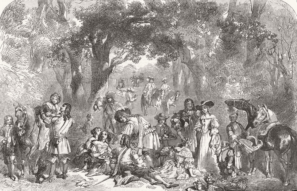 SOCIETY. Fete champetre, time of Charles II 1852 old antique print picture