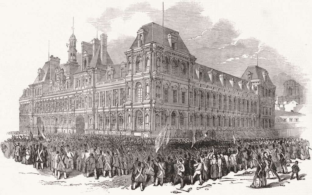 Associate Product PARIS. Lamartine speaking, hotel De Ville 1848 old antique print picture