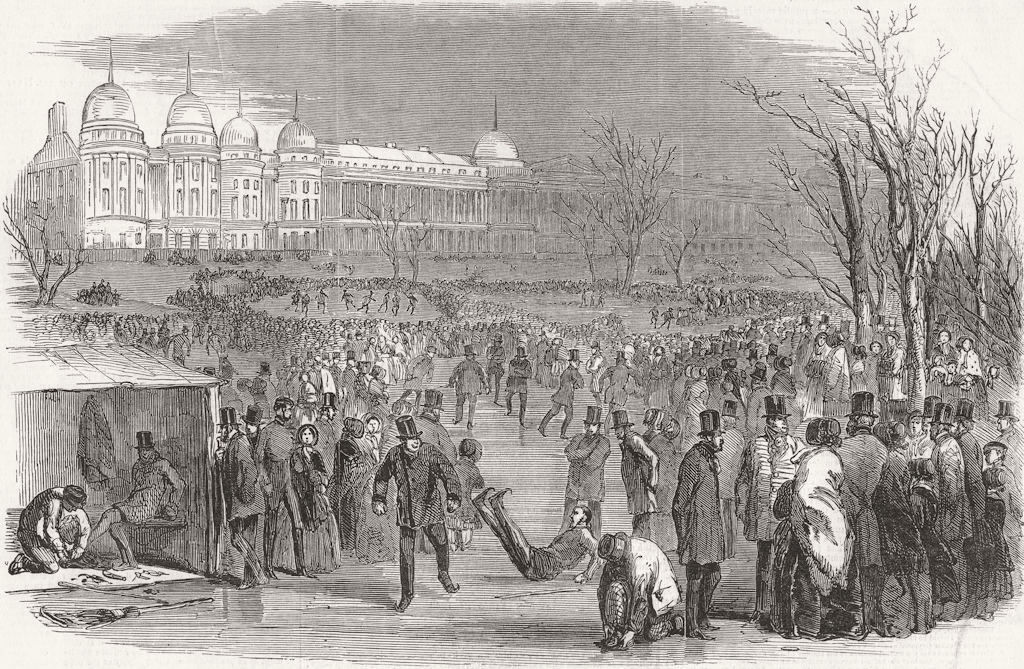 LONDON. Skating in the Regent's-Park 1850 old antique vintage print picture