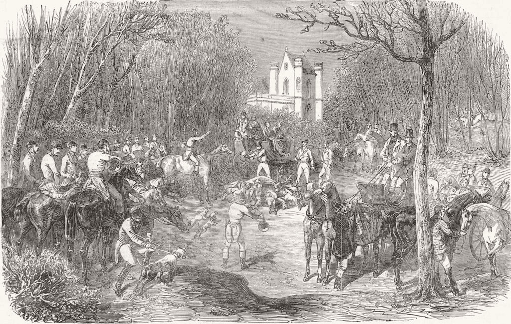 FRANCE. Hunting, forest of Chantilly-last day season 1852 old antique print