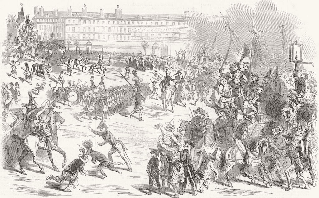 FRANCE. Parade of Le Boeuf Gras, Paris 1852 old antique vintage print picture