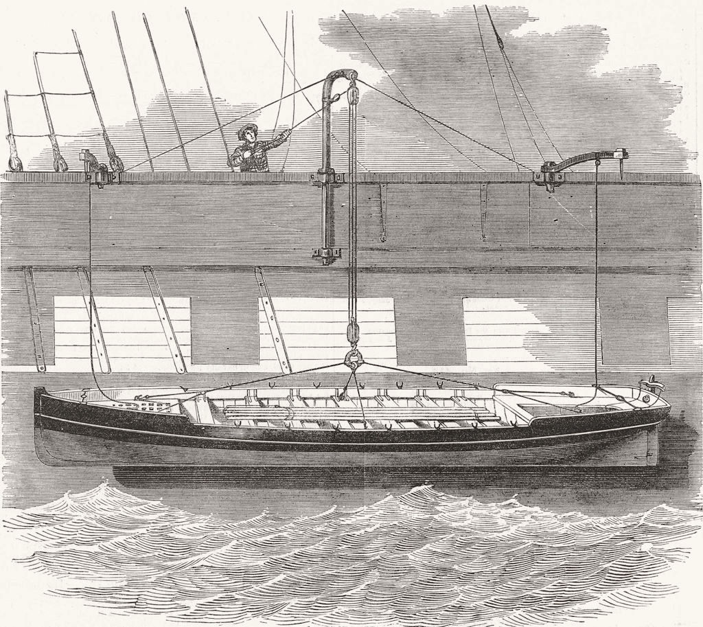 Associate Product SHIPS. Landells' safety boat sling 1852 old antique vintage print picture