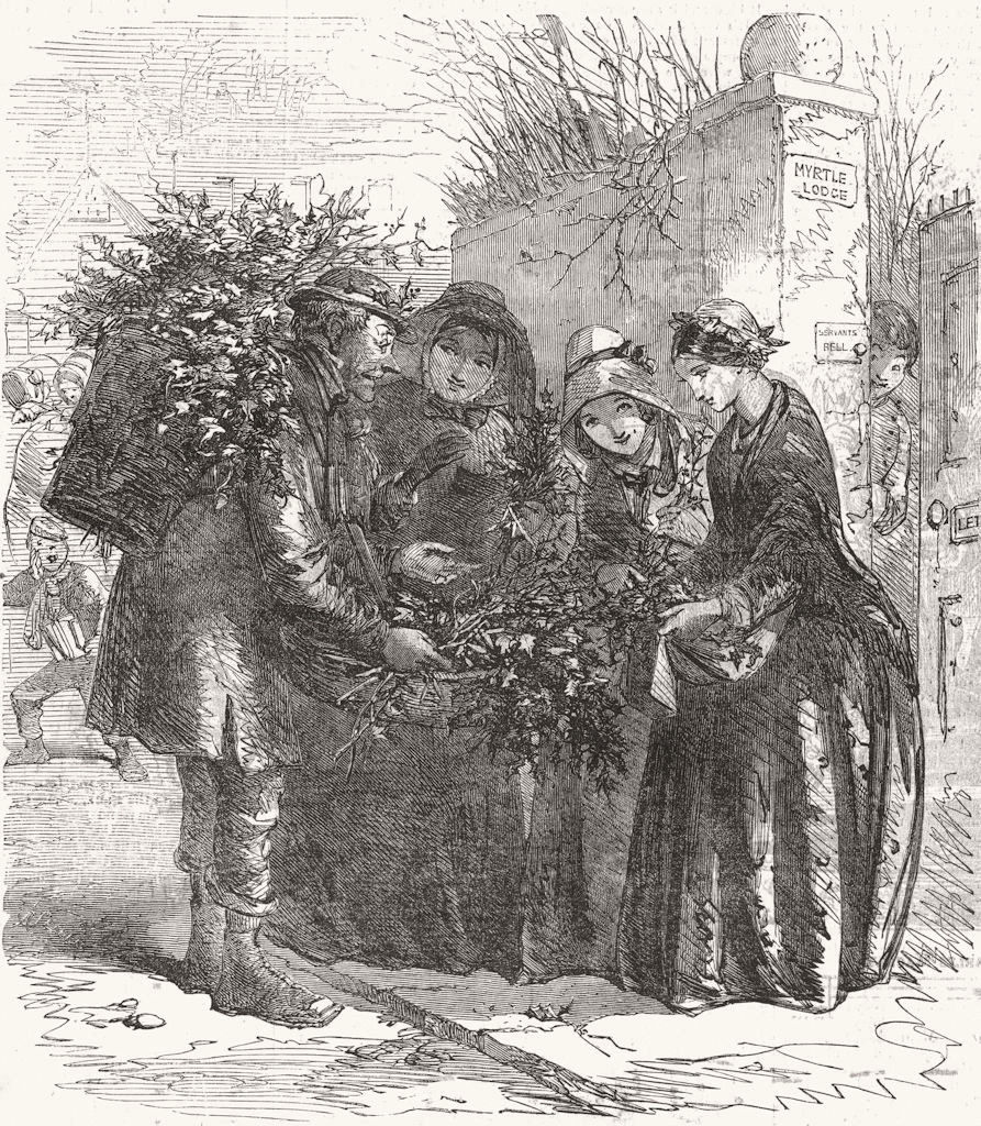 CHRISTMAS. The mistletoe-seller 1853 old antique vintage print picture