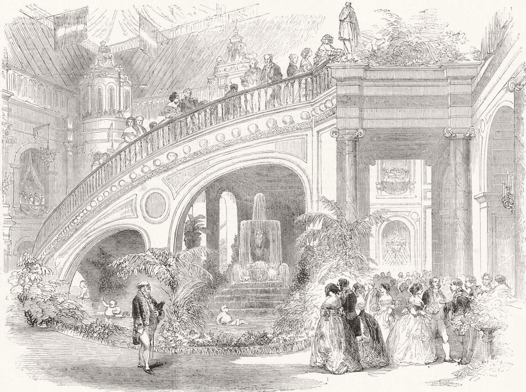 Associate Product FRANCE. Paris Expo. stairs, hotel De Ville, Paris 1855 old antique print