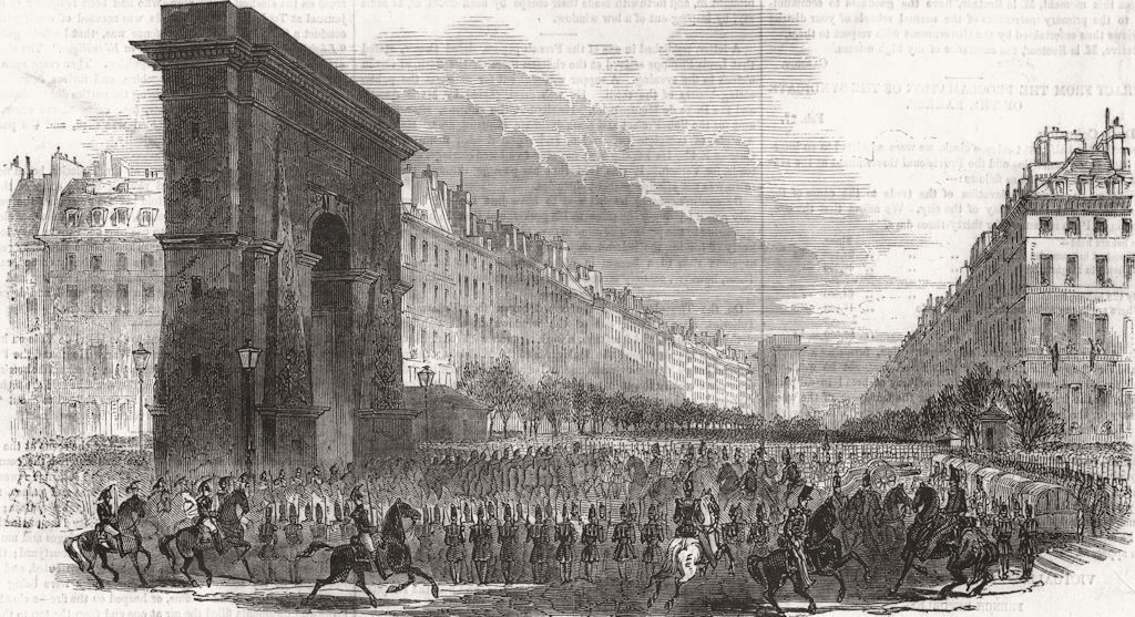 FRANCE. General Garraube & staff, Porte St Denis 1848 old antique print