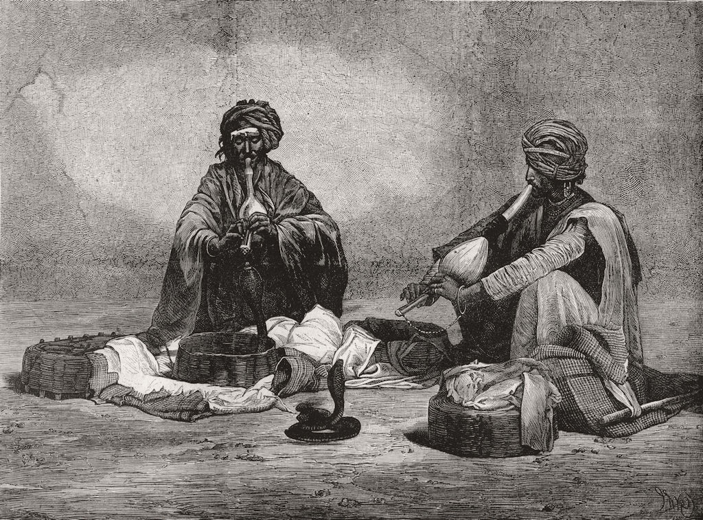 INDIA. Prince of Wales. Snake Charmers 1875 old antique vintage print picture