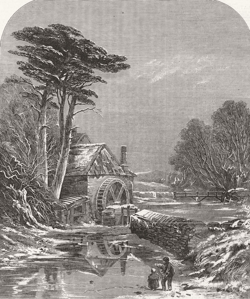 LANDSCAPES. The frozen mill 1850 old antique vintage print picture