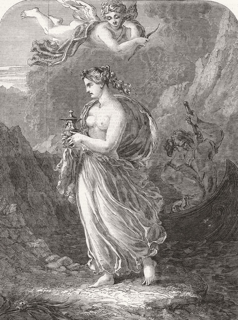 NUDES. Psyche returning with casket of beauty 1850 old antique print picture