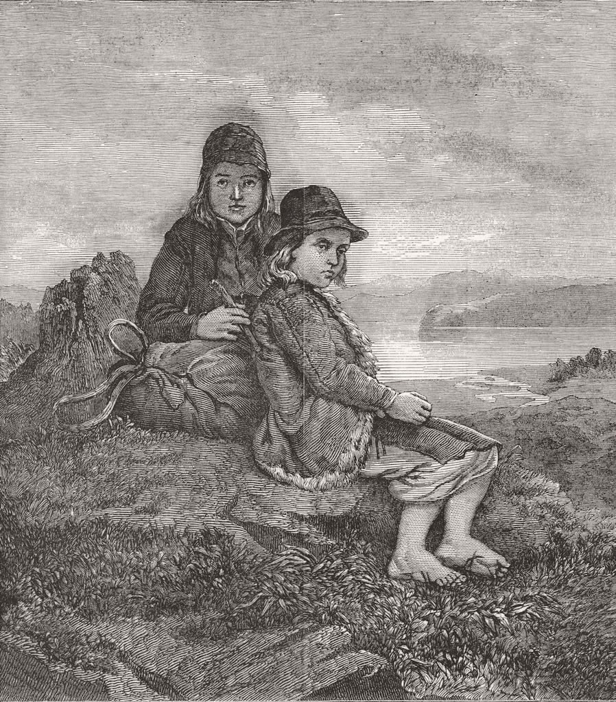 CHILDREN. Norwegian peasant children 1853 old antique vintage print picture