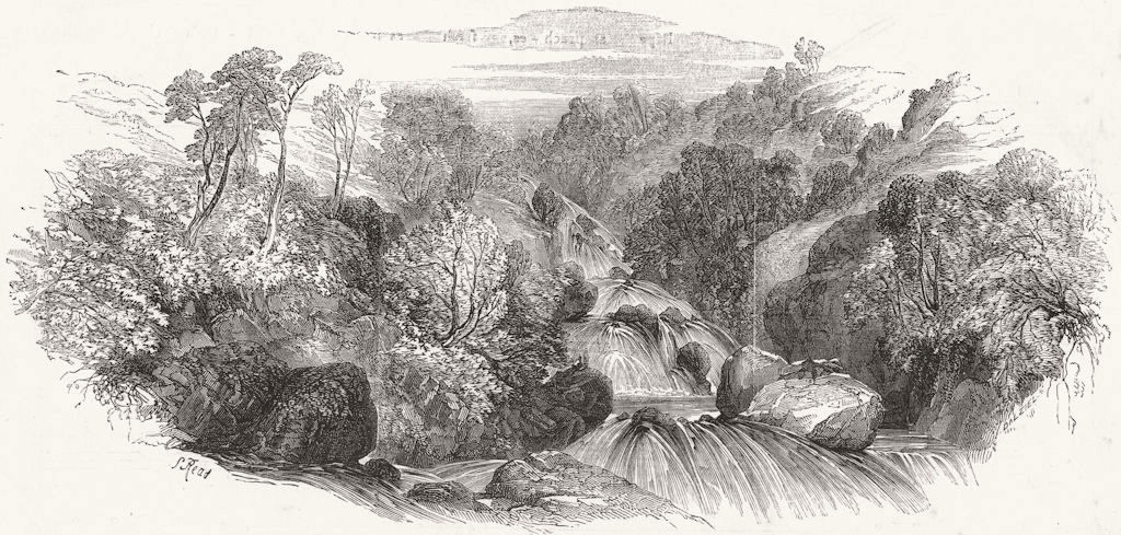 LANDSCAPES. Waterfalls 1852 old antique vintage print picture
