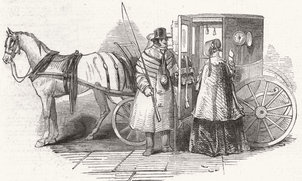 CARRIAGES. Exterior of cab, with index 1847 old antique vintage print picture