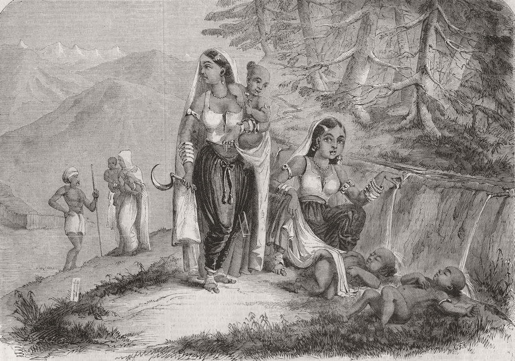 CHILDREN. Lulling to sleep, Himalayas 1860 old antique vintage print picture