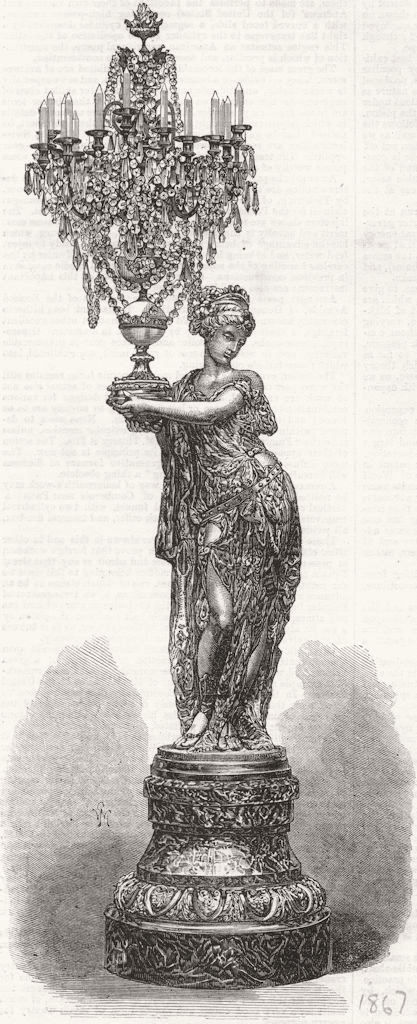 DECORATIVE. Figure holding candelabrum, by, Viot 1867 antique print