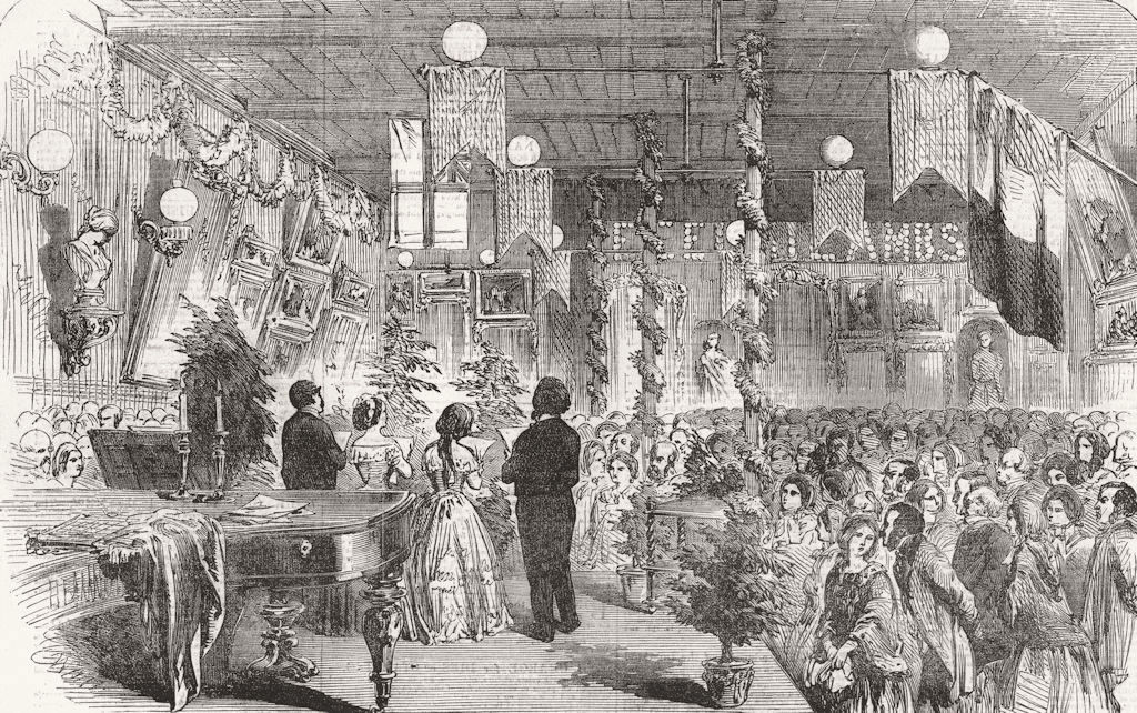 LONDON. Soiree for St Leonard(Shoreditch)school 1855 old antique print picture