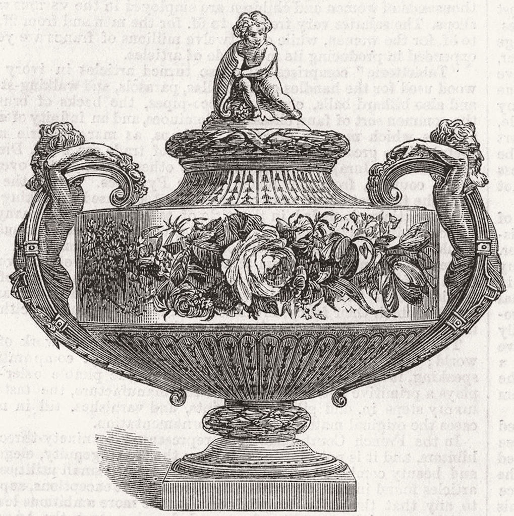 DECORATIVE. Porcelain vase 1867 old antique vintage print picture
