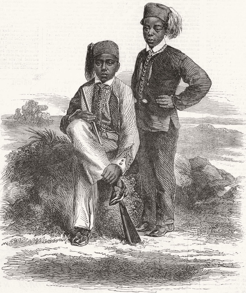 RWANDA. Source of Nile. Negro boys, Central Africa 1863 old antique print