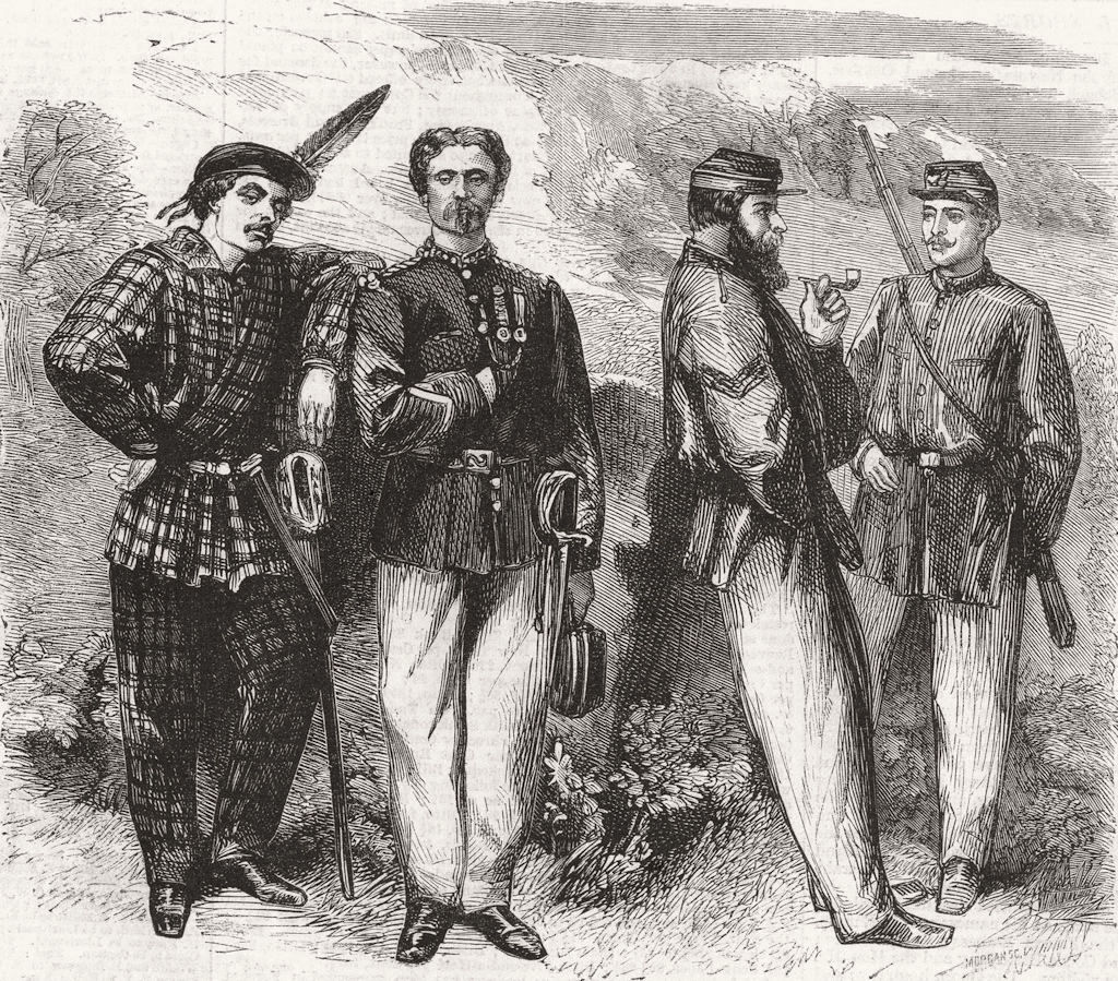 MILITARIA. Garibaldian volunteers 1860 old antique vintage print picture
