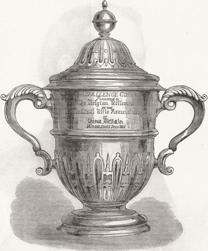DECORATIVE. Challenge cup won by Belgian riflemen 1867 old antique print