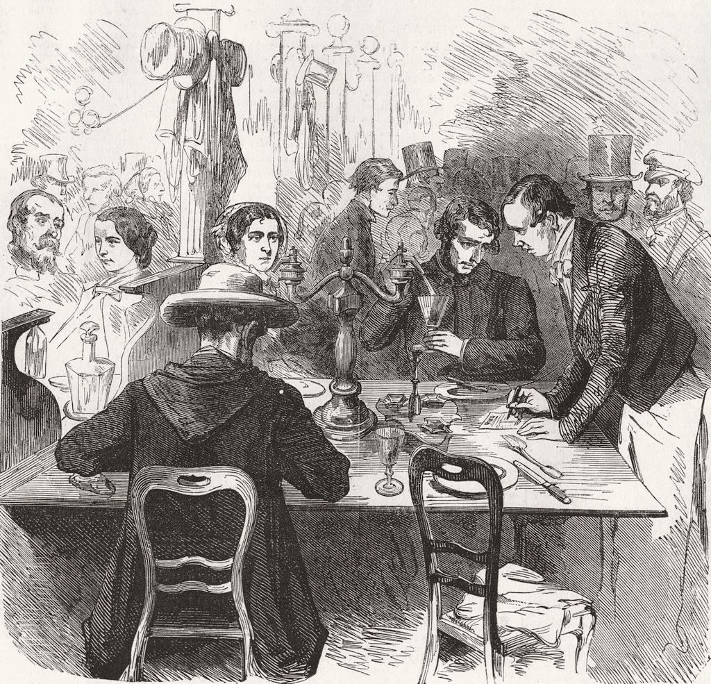 Associate Product SOCIETY. Dinner, sale Montesquieu, Paris-Reckoning 1856 old antique print