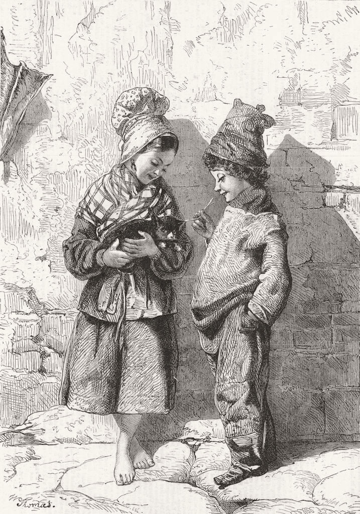 CHILDREN. Le Petit Minet 1865 old antique vintage print picture