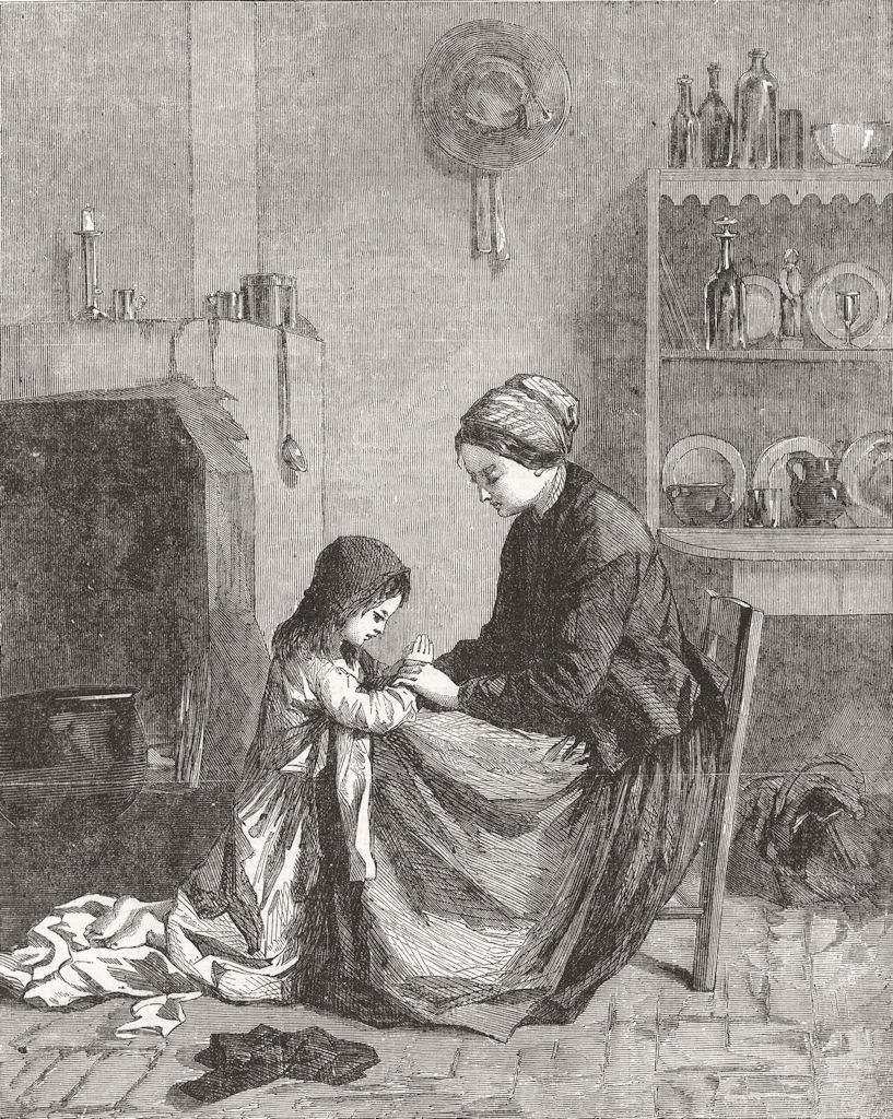 RELIGIOUS. The prayer 1857 old antique vintage print picture