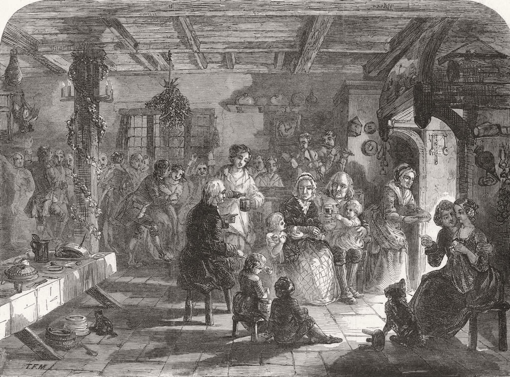 SOCIETY. Christmas eve 1848 old antique vintage print picture