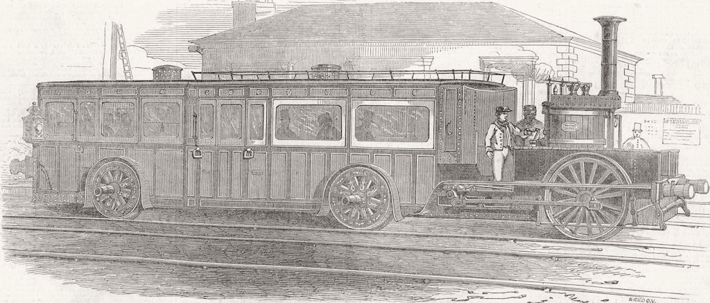RAILWAYS. Fairfield Railway Steam-carriage 1848 old antique print picture