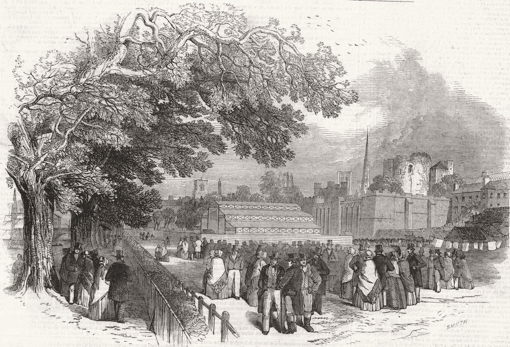 YORKS. Royal farmers mtg, York-dinner pavilion 1848 old antique print picture