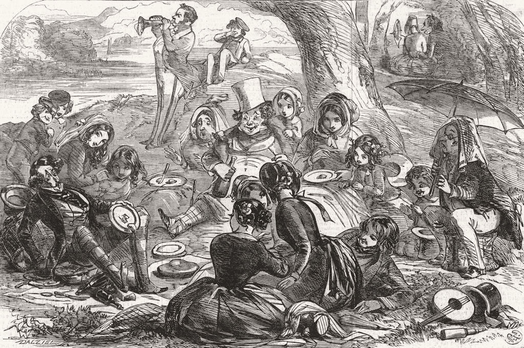 FOOD. A Pic-nic 1848 old antique vintage print picture