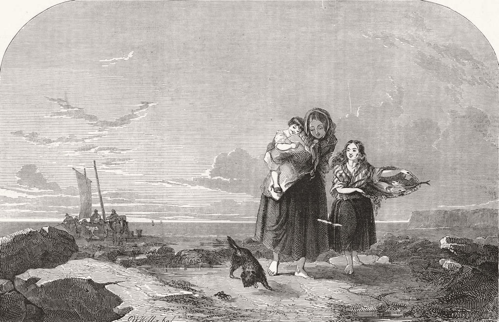 RED HERRING. Returning from beach 1848 old antique vintage print picture