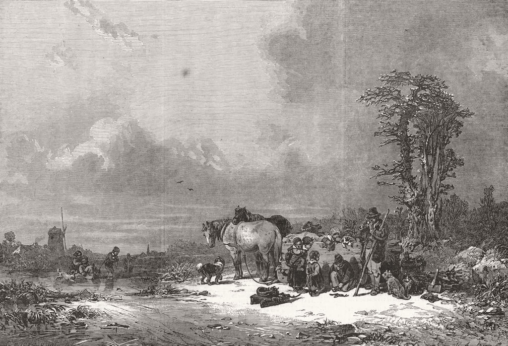 FAMILY. Mile from home 1848 old antique vintage print picture