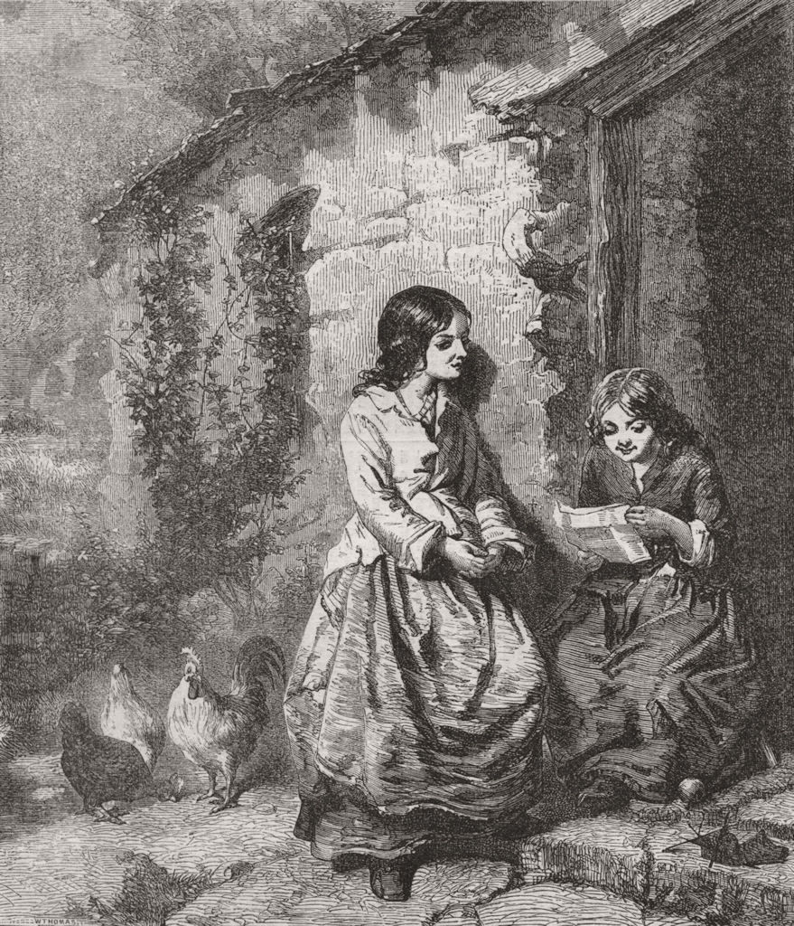 CHILDREN. Good news 1859 old antique vintage print picture