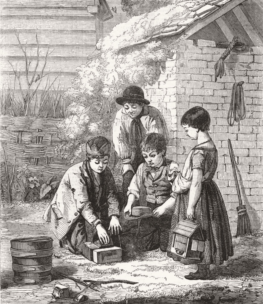 CHILDREN. Expectation 1855 old antique vintage print picture