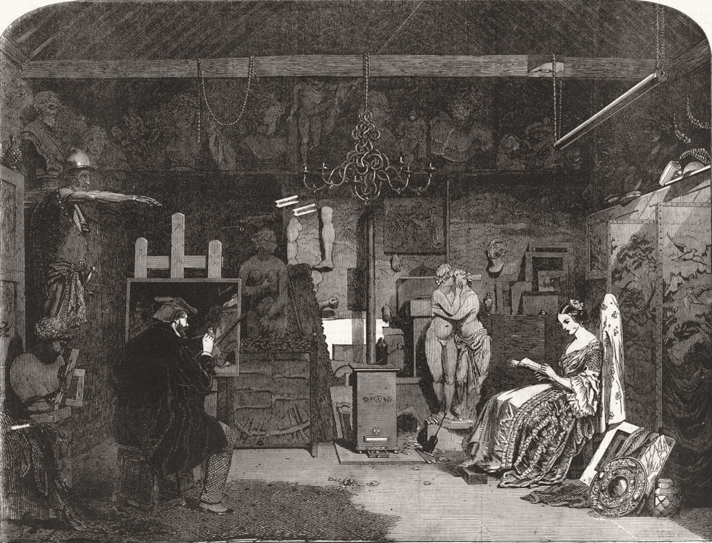 ARTISTS. The painter's study 1855 old antique vintage print picture