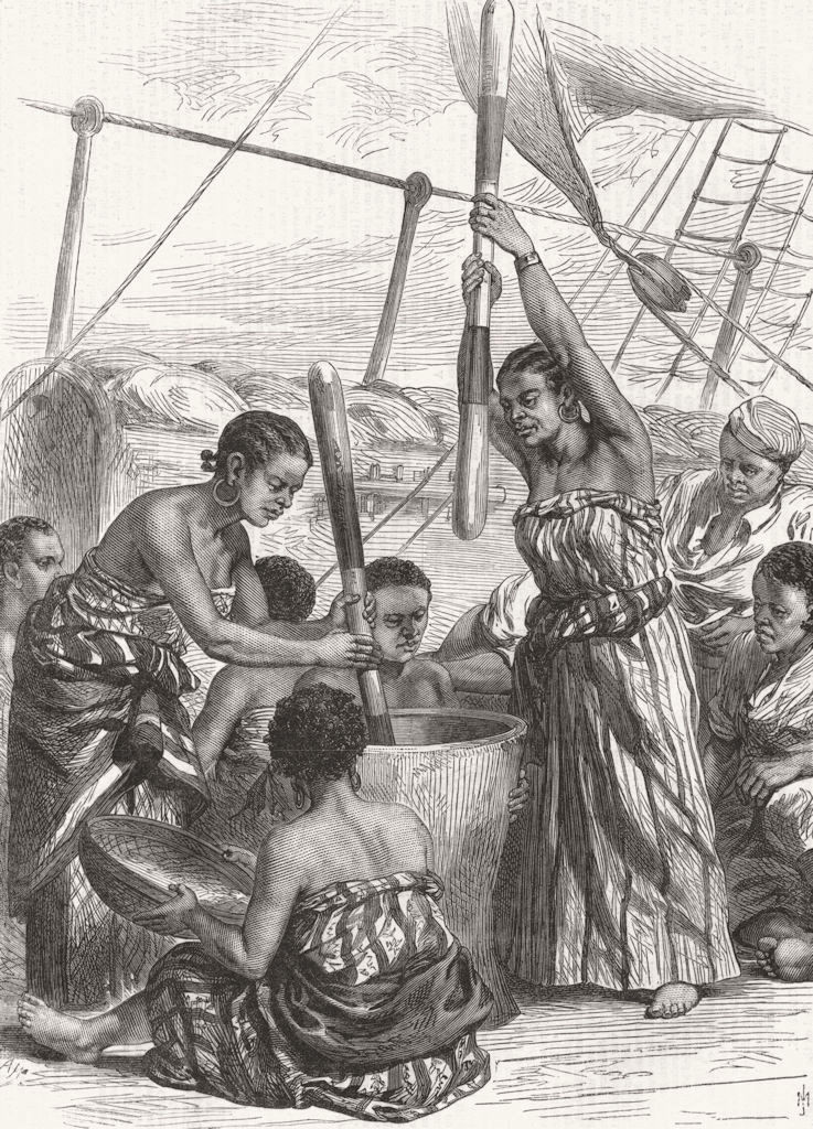 PORTRAITS. African women husking millet HMS Lynx 1869 old antique print