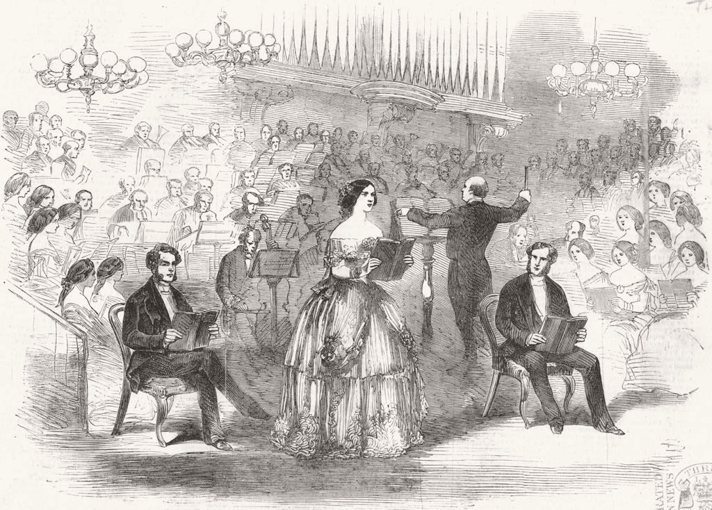 DEVON. Madame Goldschmidt(Jenny Lind)Exeter-Hall 1855 antique print