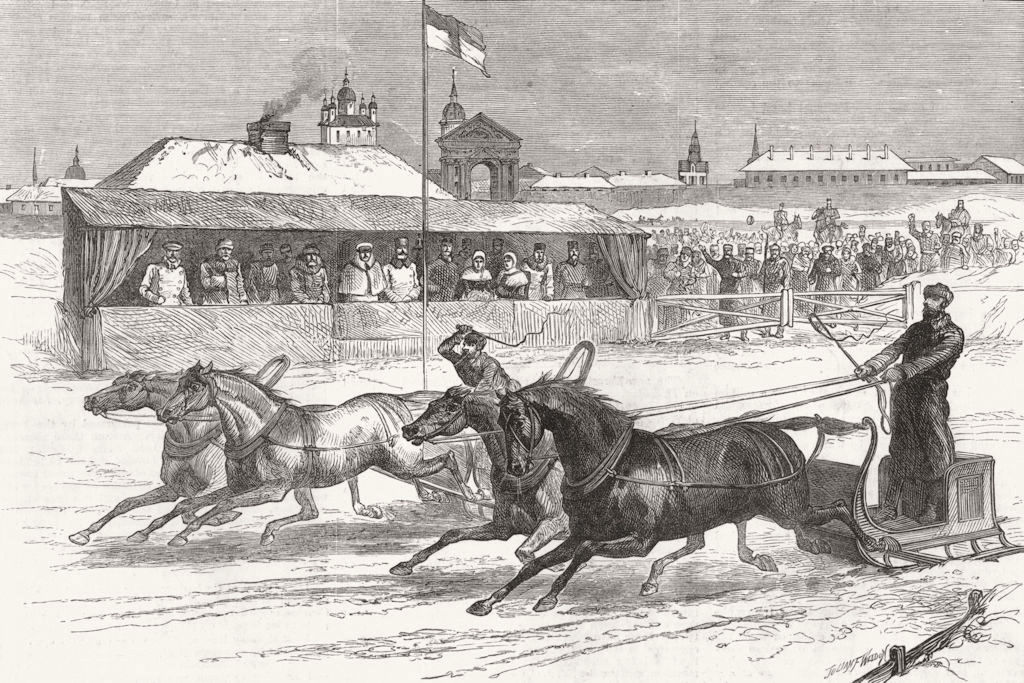 RUSSIA. Our artist, Siberia. Horse-racing, Irkutsk 1882 old antique print