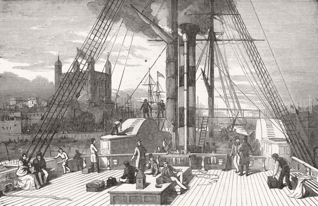 LONDON. Departure of 'John Bull' ship 1851 old antique vintage print picture