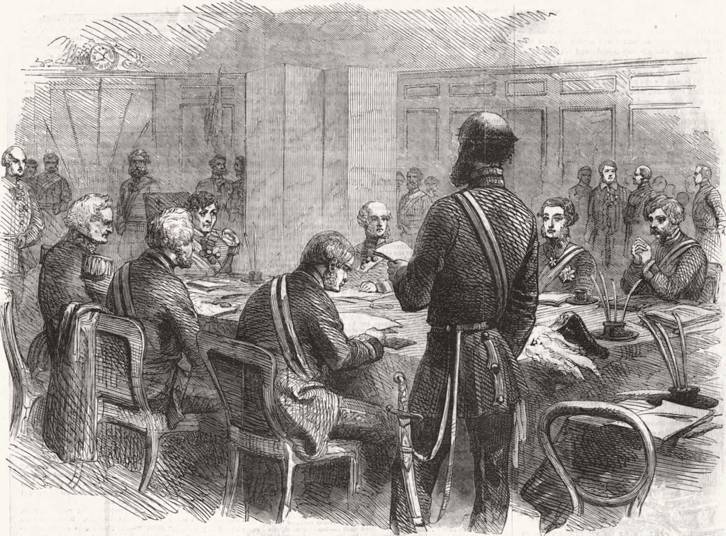 MILITARIA. Crimean inquiry-exam of Earl Lucan 1856 old antique print picture