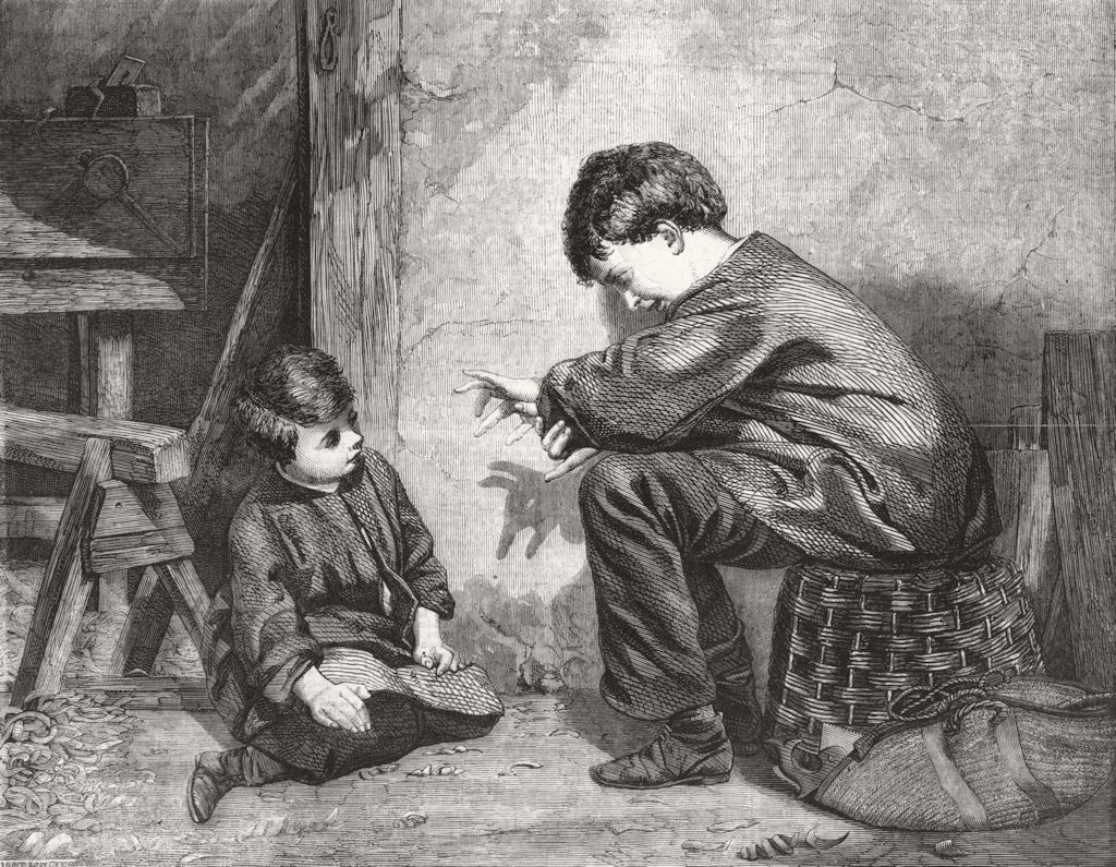 CHILDREN. The shadow on the wall 1860 old antique vintage print picture