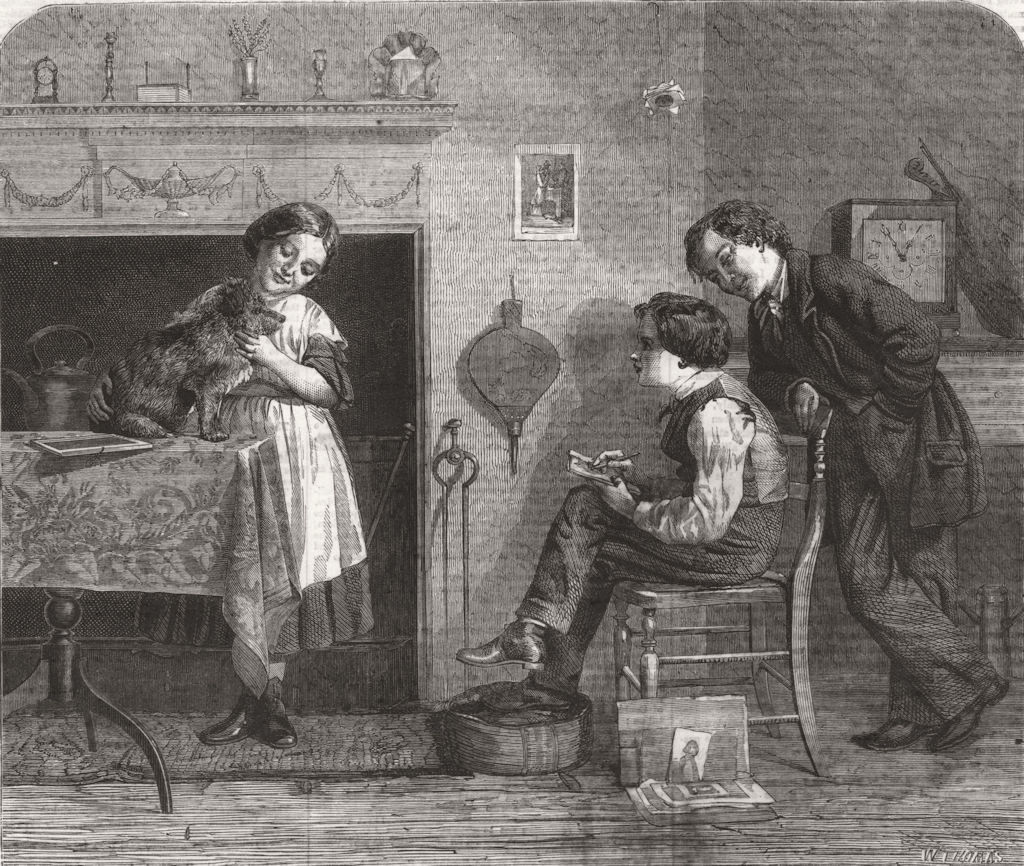 CHILDREN. The dawning of Genius 1860 old antique vintage print picture