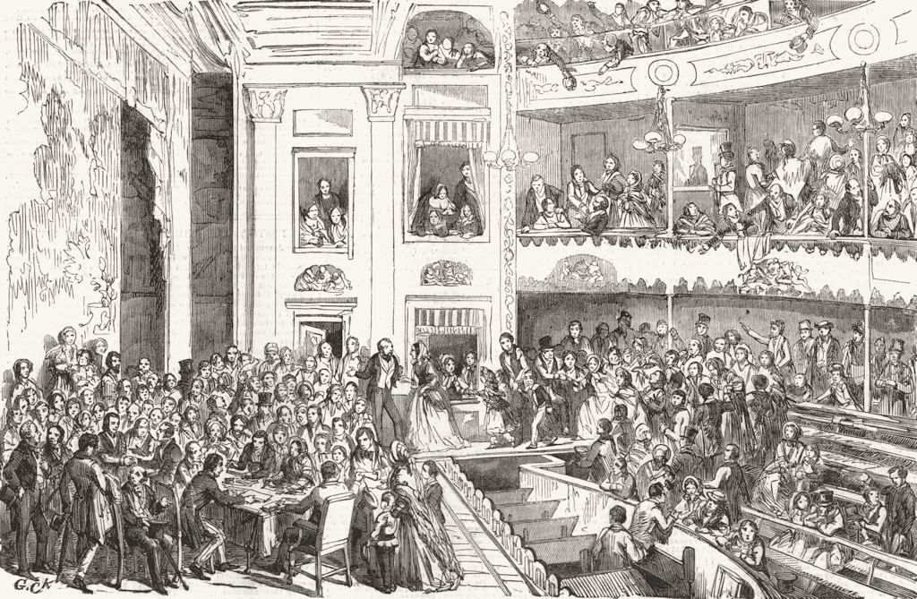 LONDON. Total abstainers mtg, Sadler's wells theatre 1856 old antique print