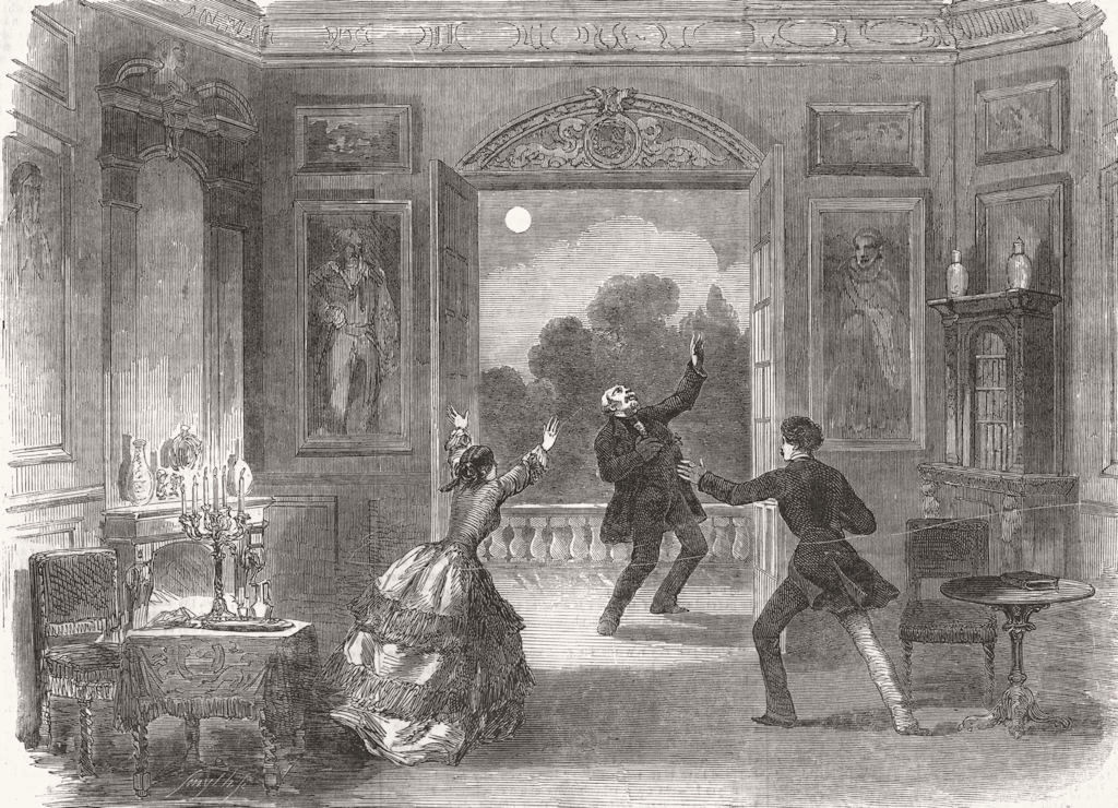 Associate Product LONDON. Drama Chateau, Haymarket theatre 1854 old antique print picture