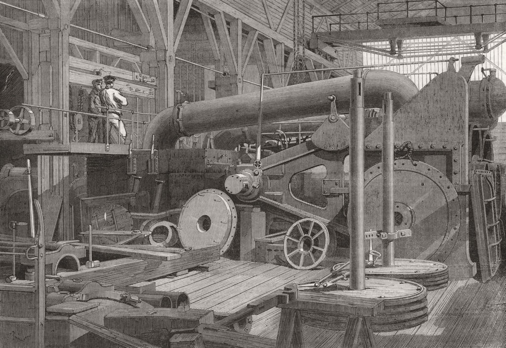LONDON. Penn's marine-engine factory, Greenwich 1865 old antique print picture